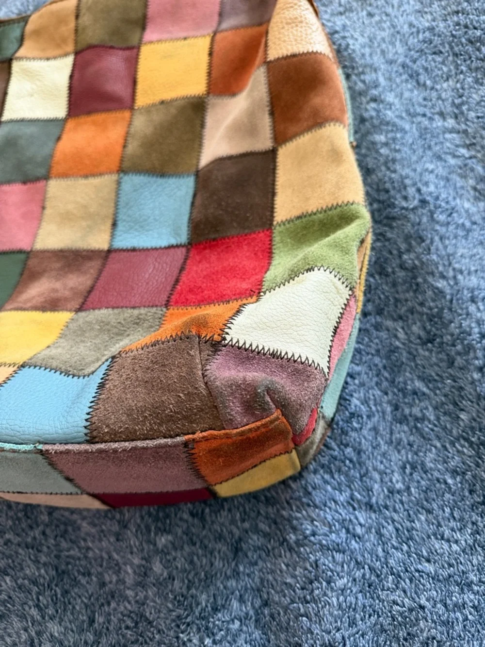 Lucky Brand Y2K vintage leather and suede multicolor patchwork hobo shoulder bag - Picture 4 of 11